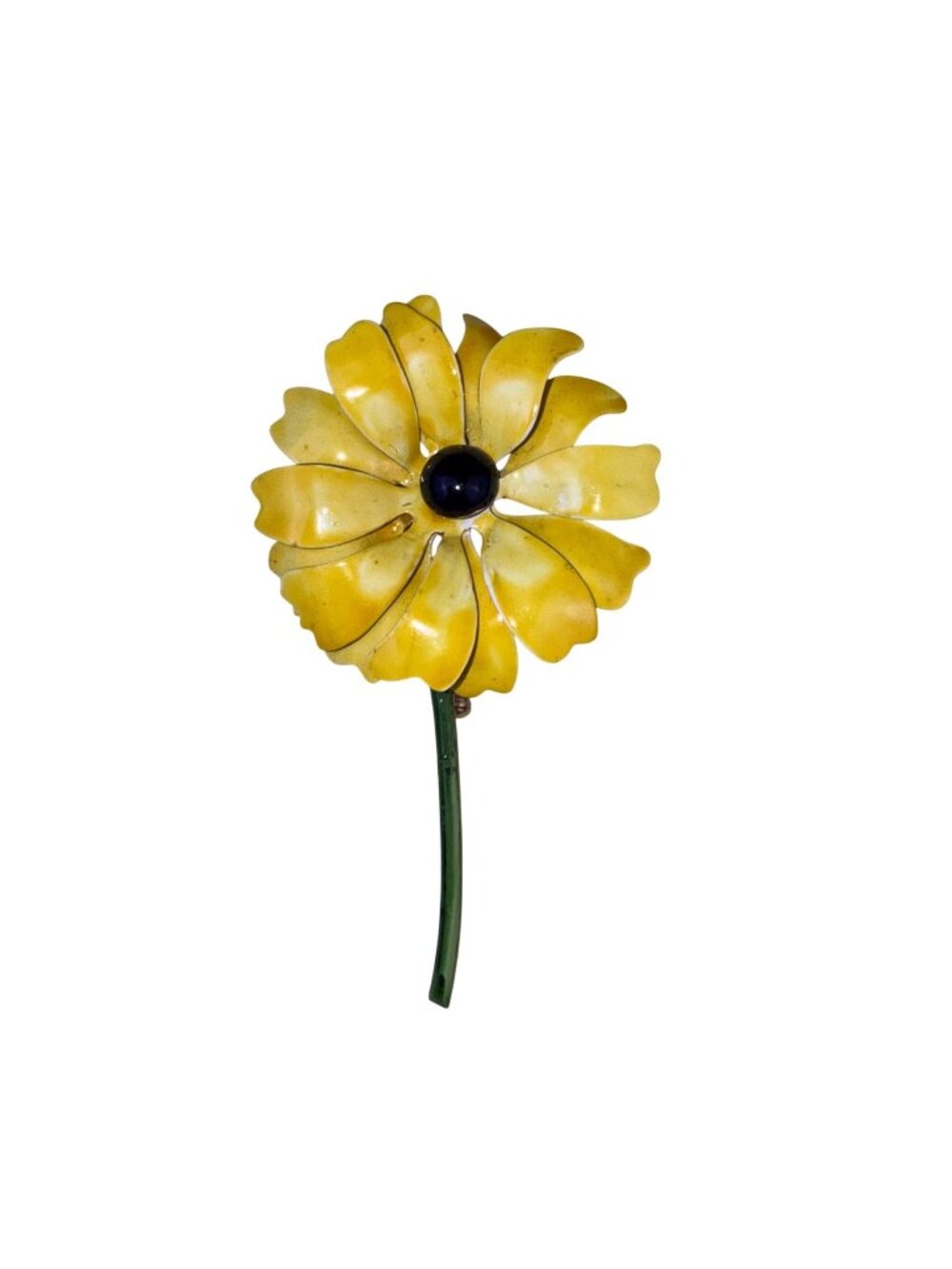 Original By Robert Womens Yellow Enamel Flower Brooch Gold Tone Dark Center